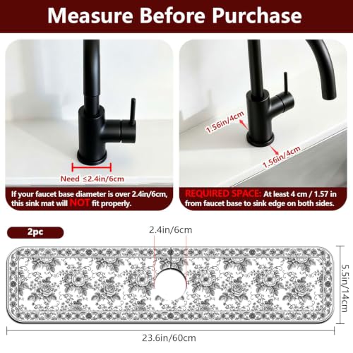 2 Pcs Kitchen Sink Splash Guard Faucet Mat Black Sketch Flowers Pattern Faucet Mat for Sinks Absorbing Drying Mats for Kitchen Bathroom - color: Black Sketch Flowers