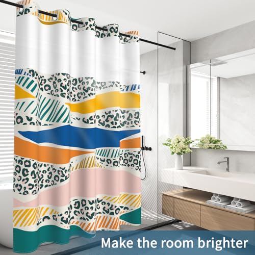 No Hook Shower Curtain with Snap in Liner Set FYLX00225 - color: Leopard Stripe Wave