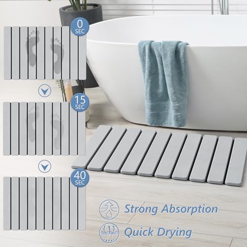 AWW Foldable Stone Bath Mat, Diatomaceous, 23.6"x15.5", Light Grey | Quick-dry surface, super absorbent, easy-clean finish, non-slip mat included, and compact storage for small bathrooms - color: Light Grey, size: 23.6" x 15.5"