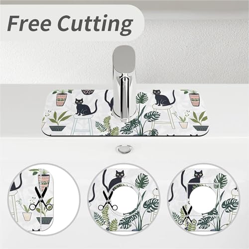 Kitchen Sink Splash Guard，Cats and potted plants Faucet Mat Sink Gadgets-Super Absorbent Fast Drying Mat Drip Catcher for Kitchen, Bathroom,Sink Mat, Dish Drying Mat, Bathroom(15" X 5.5" ) - color: Cats and potted plants
