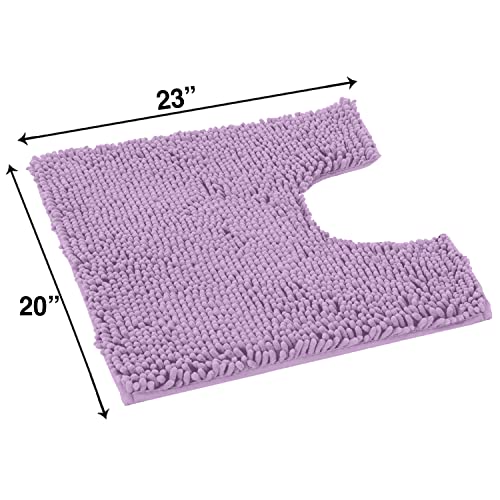 LuxUrux U-Shaped Toilet Bath Mat – Super Absorbent & Non-Slip Contoured Rug for Around Toilet, Soft Chenille, Machine Washable (20” x 23”, Lavender) - color: Lavender, size: 23'' x 20'' U