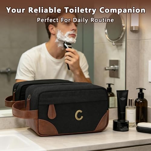Personalized Toiletry Bag for Men - Initial Custom Travel Dopp Kit, Waterproof Shaving Bag with Large Capacity for Travel Essentials, Birthday Gifts for Him Dad Husband Boyfriend (C) - style: C