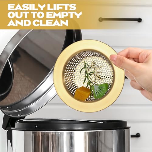 Retisee 2 Pcs Sink Strainer Stainless Steel Kitchen Sink Drain Strainer Basket Cover Mesh Hair Food Catcher, Large Wide Rim of 4.4 Diameter(Brushed Gold) - color: Brushed Gold