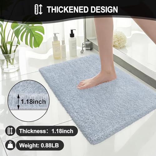 Bathroom Rugs 24"x17", Blue Grey Extra Soft Absorbent Bath Mat, Rubber Backing Quick Dry, Machine Washable Microfiber Bath Rugs for Bathroom Floor, Shower, Bedroom, Tub - color: Blue Grey, size: 24" x 17"