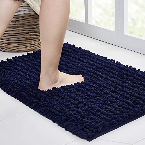 Walensee Bathroom Rug Non Slip Bath Mat (32x20 Inch Navy) Water Absorbent Super Soft Shaggy Chenille Machine Washable Dry Extra Thick Perfect Absorbant Best Large Plush Carpet for Shower Floor - color: Navy, size: 32"x20"