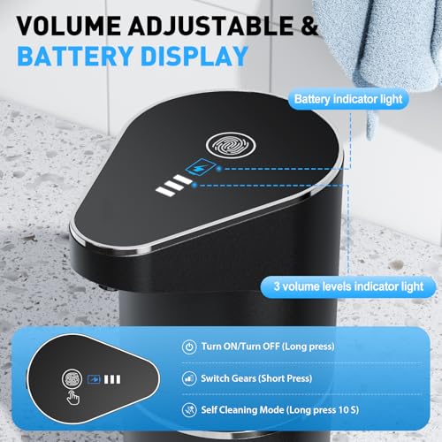 Fantictas Automatic Soap Dispenser,Touchless Hand Wall Mount Rechargeable 3 Gear Adjustable Electric Soap Dispenser 350ml with Infrared Motion Sensor for Bathroom,Kitchen,Office, Black Gel - color: Black, style: Gel