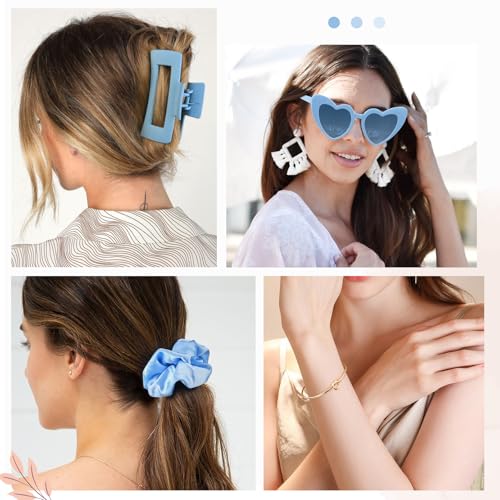 DEEKA 30 Pcs Bridesmaid Proposal Bag Set Gift Clear Makeup Toiletry Bag Bachelorette Party Favors Sunglasses Hair Claw Clips Scrunchies Knot Bracelets Bridal Wedding Party Gifts (Blue) - color: Blue, size: 6 Sets