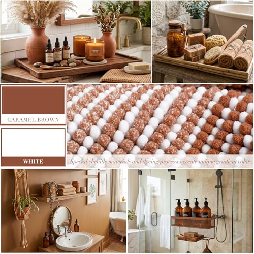 BSICPRO Bathroom Rugs and Mats Sets, 2 Piece Thick Absorbent Chenille Bath Mat Rug Set Non Slip, Soft Bath Room Floor Mats for Bathroom, Machine Washable (20" x 32" Plus 16" x 24",Caramel Brown) - color: Caramel Brown, size: 20" x 32" Plus 16" x 24"