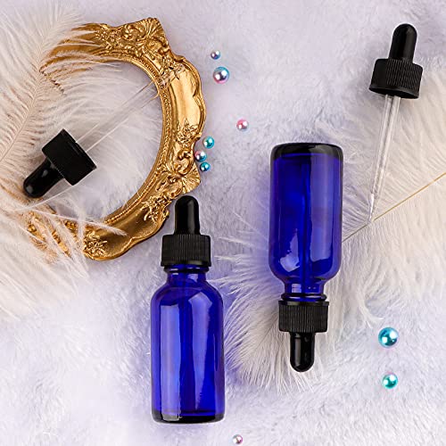 24 Pack 1oz Cobalt Blue Glass Bottles with Glass Eye Droppers for Essential Oils, Perfumes & Lab Chemicals (Brush, Funnels, 2 Extra Droppers, 36 Pieces Labels & 30ml Measuring Cup Included) - color: Cobalt Blue
