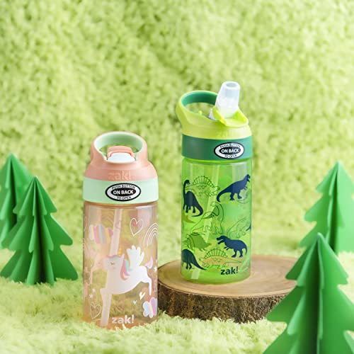 Zak Designs 16oz Riverside Kids Water Bottle with Spout Cover and Built-in Carrying Loop, Made of Durable Plastic, Leak-Proof Water Bottle Design for Travel (Unicorn & Dino Camo, Pack of 2) - color: Unicorn & Dino Camo