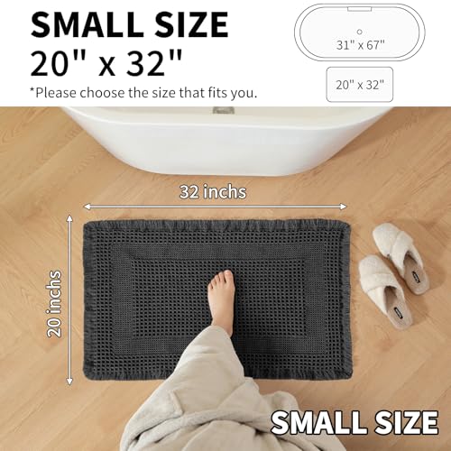 Waffle Bath Mat - Super Water Absorbing Bath Mat Quick Dry, Bathroom Rugs Non Slip Washable with Tassels, Rubber Backed Bathroom Mat for Bathroom Floor, Tub and Shower, 20" x 32", Black - color: Black, size: 20" x 32"
