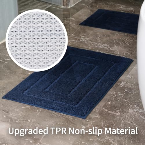 Bathroom Rugs Sets 3 Piece, with 20" x 28" U-Shaped Toilet Rug, Ultra Absorbent and Super Soft Touch, Non-Slip, Microfiber Plush,Rectangular Pattern, Quick Dry Bath Mats for Bathroom, Tub, Bedroom - color: Navy Blue