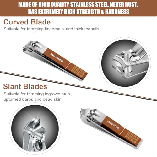 Manicure Set Professional Nail Clippers Pedicure Kit, 16 pcs Stainless Steel Nail Care Tools Grooming Kit with Luxurious Travel Leather Case for Thick Nails Men Women Gift (Brown) - color: Brown
