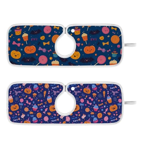 Candy Halloween Pumpkin Bat Sink Mat for Faucet Sink Splash Guard Faucet Handle Drip Catcher for Kitchen Bathroom Absorbent Microfiber Dish Drying Mat with 1 Hole 2pc - color: Candy Halloween Pumpkin Bat, size: 14.9x5.5in x2