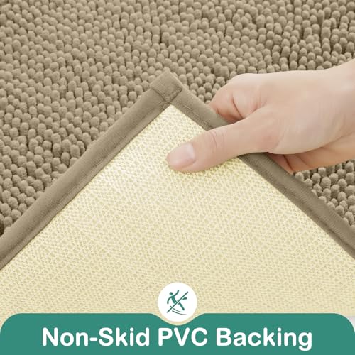 HOMEIDEAS Bathroom Rugs Set 2 Pieces, Ultra Soft Non Slip Absorbent Chenille Toilet Bath Mat Set (Taupe) - color: Brown-taupe, size: 1'8" x 2'8" (U Shape 20"x24"+20"x32")