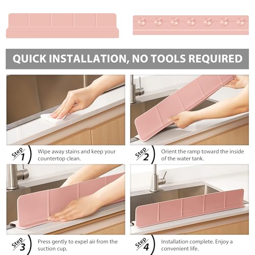 23Inch Sink Splash Guard – Extended Length & Tall Silicone Kitchen Sink Splash Guard with Overhang Drainage Design & Strong Suction Cups for Countertop (Lotus Pink, 23''x3.5'') - color: Lotus Pink, size: 23''x3.5''