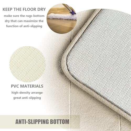 Bathroom Rugs Sets 3 Piece Memory Foam Bath Rugs,Non-Slip Bottom Bath Mat for Bathing,Showering,Machine Washable,Soft Toilet Mat,Beige - color: Beige