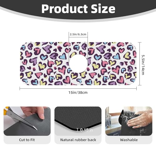 Heart Leopard Colorful 15" X 5.5" Kitchen Sink Splash Guard Faucet Faucet Guard Draining Mat Sink Splash Guard Faucet Kitchen Bathroom - color: Heart Leopard Colorful