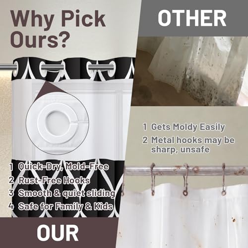 Yiatn No Hook Black Shower Curtain with Snap in Fabric Liner Set - Hotel Style with See Through Mesh Top Window - 71x74 INCH - color: A. Black, size: 71"W x 74"L (Pack of 1)