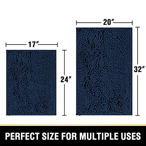 H.VERSAILTEX Bath Mats - Non Slip Luxury Chenille Bathroom Rugs, Extra Soft Absorbent Shaggy, Washable Fast Dry 2 Piece (Navy, 20" x 32"/17" x 24") - color: Navy, size: 20" x 32" Plus 17" x 24"