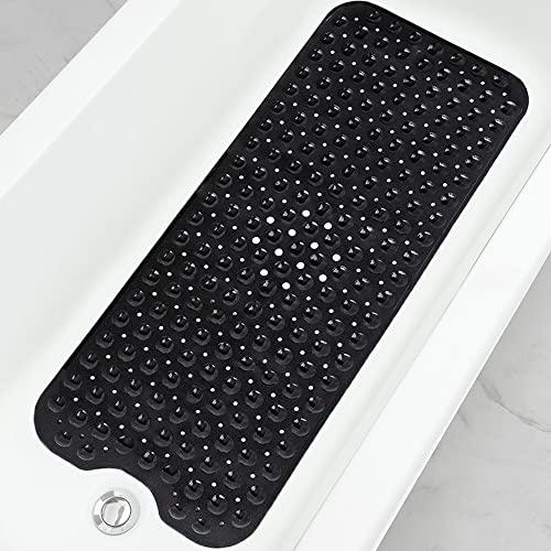 Bathtub and Shower Mats, Extra Long Non-Slip Bath Tub Mat 39 x 16 Inch, Machine Washable Bathmat with Suction Cups & Drain Holes for Bathroom Floor, Black - color: Black