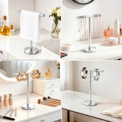 Hand Towel Holder Stand, Freestanding Bathroom Towel Rack, Silver | Weighted Stainless Steel Base Helps Prevent Tipping While The Open T-Shape Keeps Towels Dry on Bathroom Countertops - color: Silver-1 Pack