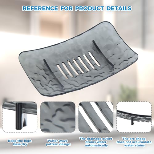 Plastic Soap Dish, Self Draining Set of 2 Black and White - Soap Holder for Shower, Bathroom and Kitchen - Easy to Clean, Stays Dry (5.94" L x 3.54" W x 0.86" H)