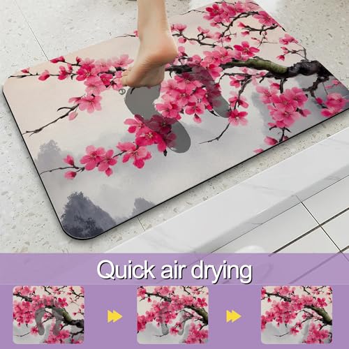 Japanese Cherry Blossoms Bathroom Rugs Mat, Super Absorbent Quick Drying Floor Mat for Bathroom Entryway 17"x30" - color: Japanese Cherry Blossoms