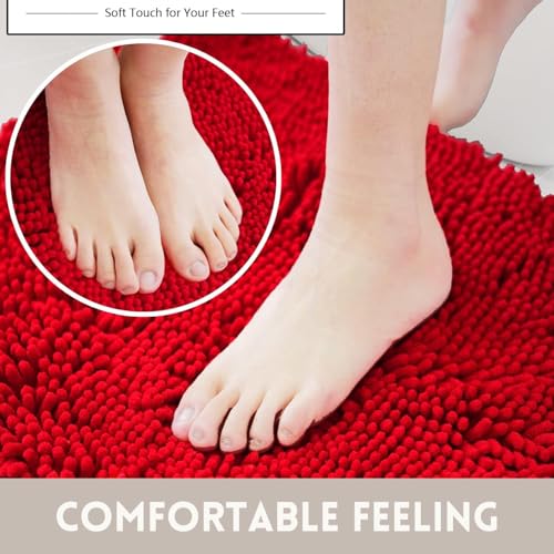 Chenille Bath Rug, Ultra Soft Absorbent Bathroom Mat, Non-Slip PVC Backing, Machine Washable, 31x20, Red - color: Red, size: 1'8" x 2'7" (20"x31")