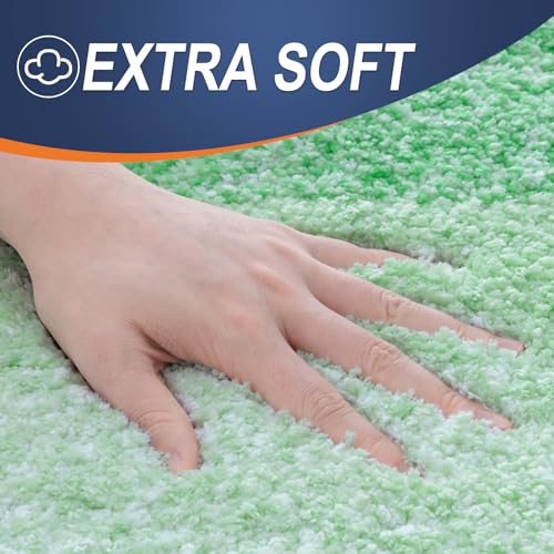 OLANLY Bathroom Rug Set 2 Piece, Soft Absorbent Microfiber Bath Mats and U-Shaped Contour Toilet Rug, Non-Slip, Machine Wash Dry, Plush Shaggy Bath Mats for Bathroom (24"x16"+24"x20", Green) - color: Green, size: 24" X 16" + U24" X 20"