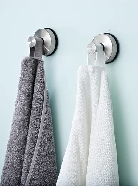 JOMOLA Suction Cup Hooks Suction Shower Hook Bathroom Towel Hanger for Shower Storage Kitchen Utensil Stainless Steel, Brushed Finish, 2PCS - color: Silver