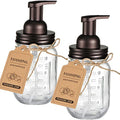 SheeChung Mason Jar Foaming Soap Dispenser-Rustproof Stainless Steel Lid & Foaming Soap Pump, Refill Foam Hand Soap Dispenser Glass for Bathroom Kitchen Vanities, Countertops-Bronze (2 pk) - color: Bronze-2pcs