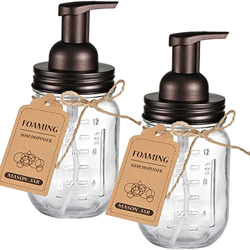 SheeChung Mason Jar Foaming Soap Dispenser-Rustproof Stainless Steel Lid & Foaming Soap Pump, Refill Foam Hand Soap Dispenser Glass for Bathroom Kitchen Vanities, Countertops-Bronze (2 pk) - color: Bronze-2pcs