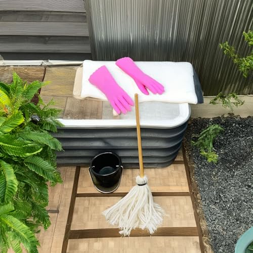 Miniature Cleaning Set: Mop, Bucket & Rubber Gloves for Dollhouse Scenes