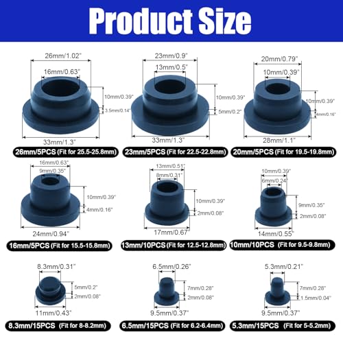 85PCS Silicone Stoppers Black Hole Plugs Assortment Kit Rubber Plugs for Round Holes, Flexible Rubber Stoppers Waterproof Tube Plugs T-Type, Used for Sealing Plugs Bathtub Jet Covers - color: Black, size: 9 Size(1/5"~1")