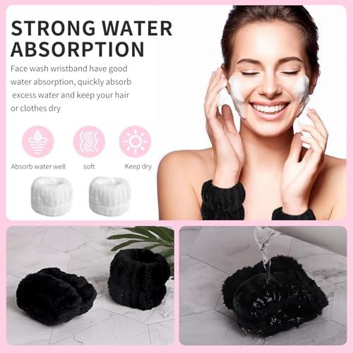 WSYUB Spa Wristbands and Headband Set for Face Washing, Self Care Gifts for Women & Teen Girls - color: Pure Black and White