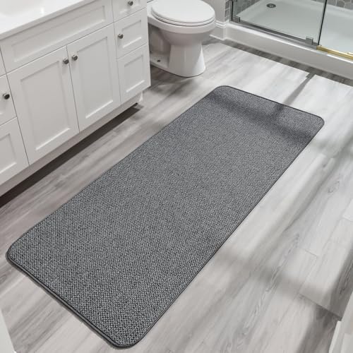 Bath Mat,Ultra Thin Bathroom Runner Rugs,Large Bath Mats for Bathroom,Quick Dry,Non-Slip,Machine Washable,Low Pile,Bath Rug,Shower Outside,Sink,Home Decor Accessories.Dark Grey,1'5"x4'11"（17x59inch） - color: Dark Grey, size: 1'5" X 4'11" (Runner)