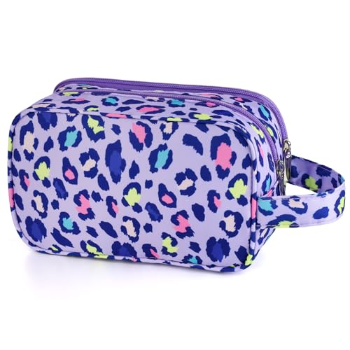 Cheetah Kids Toiletry Bag for Girls, Travel Toiletry Bag for Little Young Girls Cosmetic Bag Makeup Bag Waterproof Hanging Wash Bag Toddler Toiletries, Leopard Purple - color: Purple Cheetah