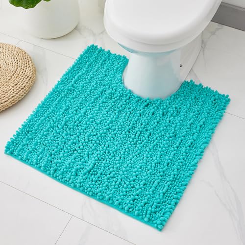 ILANGO Toilet Rugs U Shaped Sky Blue 24x24 Bathroom Rugs,Extra Soft Absorbent Chenille Bath Rugs,Thick Non-Slip Shaggy Bath Mat,Machine Washable Quick Dry Bath Mats for Toilet Contour - color: Sky Blue, size: 24"×24" Toilet Rug
