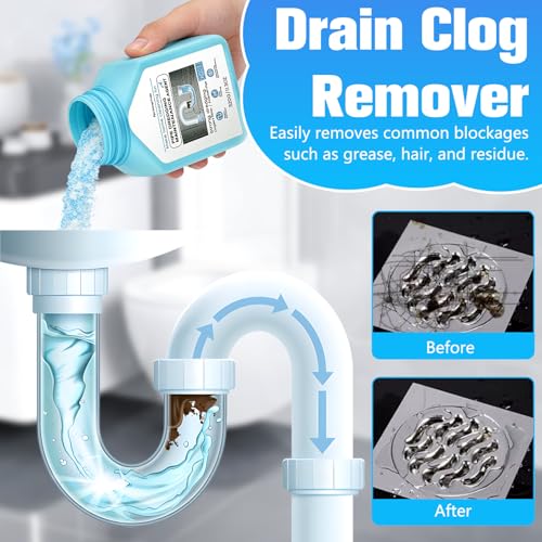 Drain Clog Remover Powerful Unclogging Sink Hair Cleaner for Kitchen, Shower Pipes and Drains, Toilet Unclogger Heavy Duty Bathroom Pipeline Dredge for Kitchen and Pipes Cleaning Tool（320g/11.3oz）