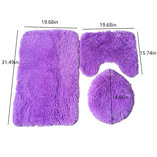 XZJMY 3 Pieces Bathroom Rugs Set,Bath Mat, Non Slip and Absorbent Mats,Floor Mat,U-Shaped Contour Rug and Toilet Lid Cover for Tub Shower & Bath Room,Purple (Purple) - color: Purple