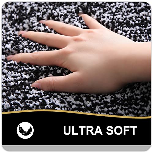 OLANLY Small Bathroom Rugs 24x16, Extra Soft and Absorbent Microfiber Bath Rugs, Non-Slip, Machine Washable, Quick Dry Shaggy Bath Carpet, Bath Mats for Bathroom Floor, Tub, Shower, Black - color: Black and White, size: 24" X 16"