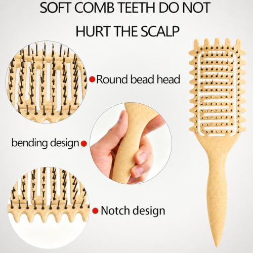 Curl Defining Brush for Curly Hair, Vented Detangling Hair Brush for Wet and Dry Styling, Curved Brush for Shaping and Smoothing Curl Clumps, Lightweight Hair Brush （Yellow） - color: Yellow