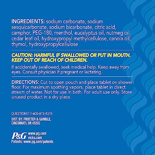 Vicks, VapoShower Plus, Shower Steamers, Eucalyptus Shower Steamer & Menthol Scent, Clean Dissolving Vapor Shower Tablets, Aromatherapy Shower Steamer & Shower Bombs, 12 count - size: 12 Count (Pack of 1)