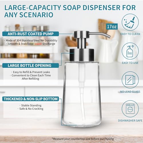 Soap Dispenser, Glass Hand Soap Dispenser with Rust Proof Pump, 16oz Liquid Soap Container with Waterproof Labels, Dish & Hand Soap Pump for Bathroom, Kitchen, Brushed Nickel, Pack of 2 - color: Brushed Nickel
