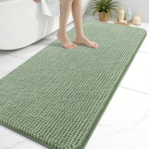 Arotive Bathroom Rugs 60" x 24", Ultra Soft Absorbent Chenille Bath Rugs, Rubber Backing, Machine Washable Bath Mats for Bathroom Floor, Tub and Shower, Home Decor Accessories, Sage Green - color: Sage Green, size: 60" X 24"