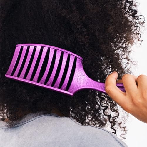 HAPPY HAIR BRUSH Happy Detangler Paddle Brush with Boar Bristles & Nylon Pins | Designed by Women to Detangle & Smooth Thick, Fine or Curly Hair | Pain-Free Slick Back Brush, Lightweight (Purple) - color: Purple