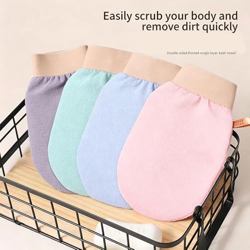 Exfoliating Bath Towel Set for Women Strong Cleaning Back Scrubber - color: Light Green, Light Pink
