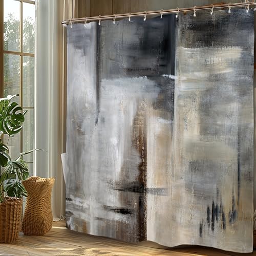 Miyotaa Abstract Brush Stroke Modern Shower Curtain Set 60Wx71H Inches Contemporary Minimalist Neutral Simple Painting Art Waterproof Bathroom Curtain with 12 Hooks - color: Minimalist Neutral, size: 60"W x 71"L (Pack of 1)