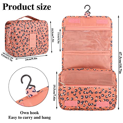 Pengxiaomei Hanging Toiletry Bag, Leopard Orange Waterproof Cosmetic Bag Portable Makeup Pouch Wash Bag with Handle for Women Teen Girl Summer Camp Travel Essentials - color: Orange Leopard